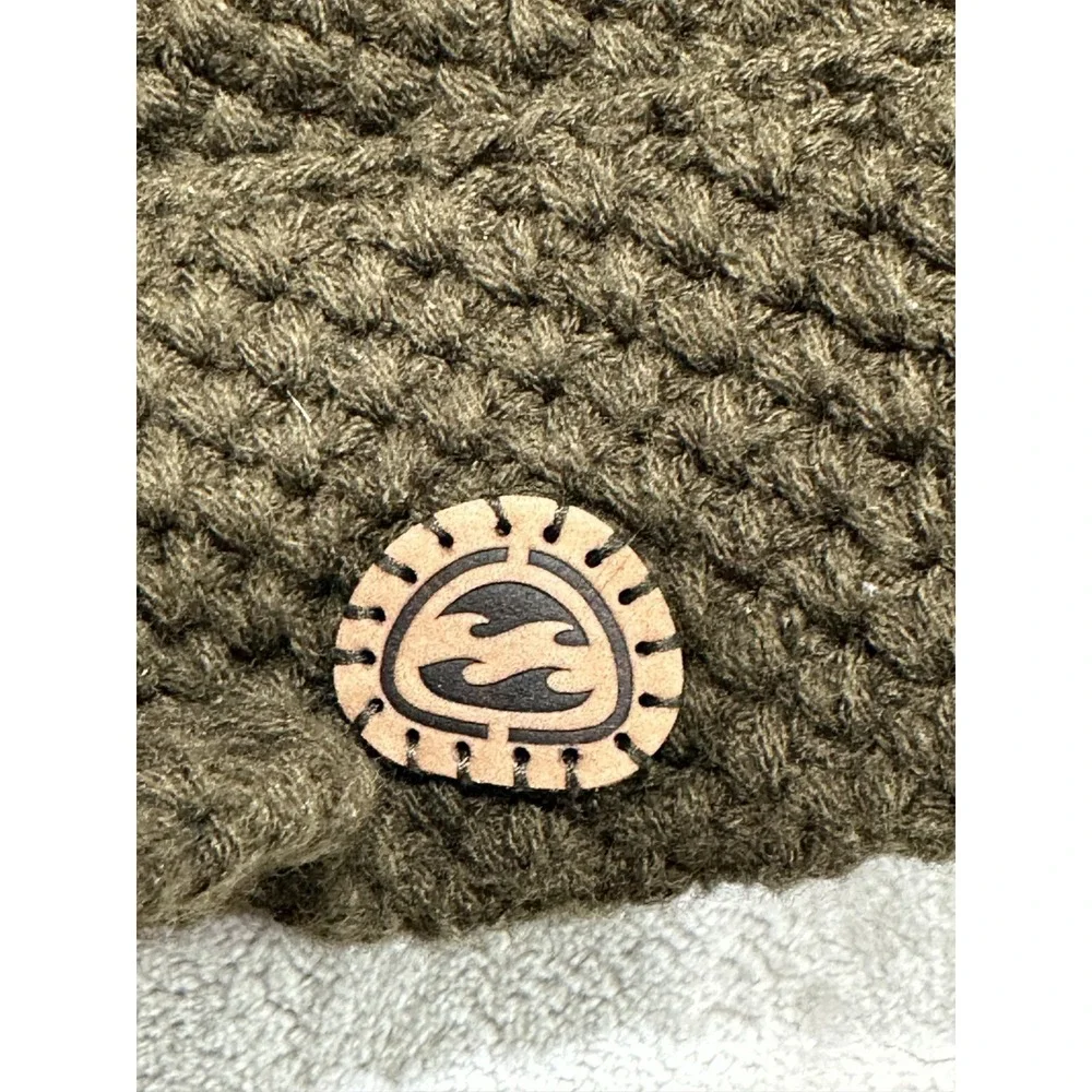 Billabong Newsboy Hat Women's Green Chunky Knit Leather‎ Logo Stretch Fit EUC